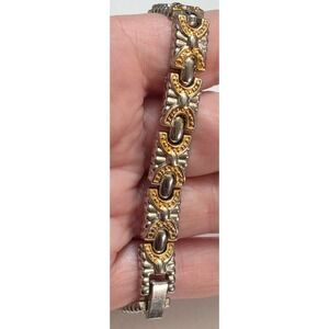 Vintage Gold Silver Two Tone Large Bracelet 8" Box Clasp Mens‎ Womens Old Money